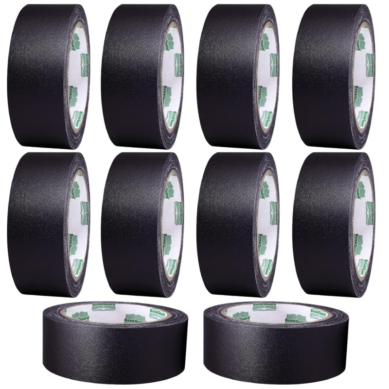 BookGuard 1-1/2 Inch Wide Bookbinding Tape, Ideal for Arts, Office, and Library Supplies, Vinyl Coated Cotton Cloth Book Repair Tape - 15 Yards, Black - Case of 10