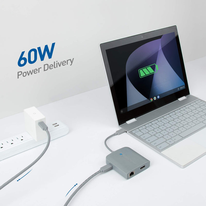 [Works with Chromebook Certified] Cable Matters USB C Hub Multiport Adapter with 4K HDMI, 2X USB 2.0, 480Mbps Ethernet, and 60W PD