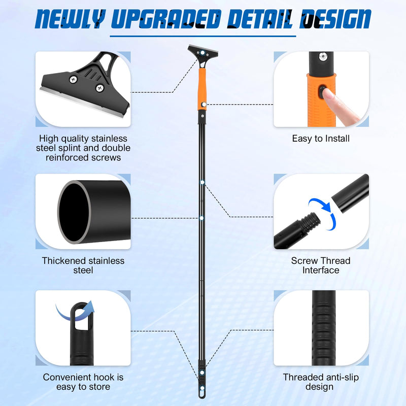 Razor Blade Floor Scraper with Long Handle, 4 Inch Floor Scraper Tools Heavy Duty with 10PCS Extra Metal Blades,Paint Scrapers for Cleaning Wall Glass Floor Paint Gum Stains Stickers Linoleum Orange