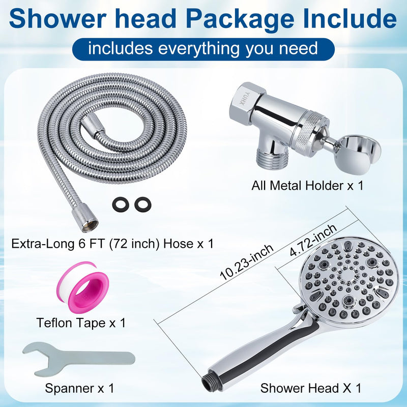 Shower Head with Handheld - All Metal Holder and Long Hose, High Pressure Built-in Power Wash to Clean Tub, Tile & Pets, Multi Mode Adjustment Showerhead Sprayer, Chrome 2.5 GPM Premium Chrome 2.5 Gallons Per Minute