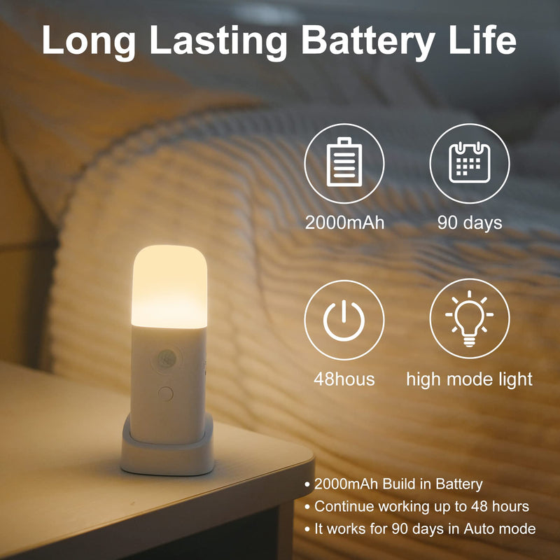 YELKO Motion Sensor Night Lights, Rechargeable nightlights Battery Operated, Dimmable Table lamp with 5 Levels Brightness Adjustable, Cordless Dimmable LED Nursery Night Lights for Home Warm White Four Pack