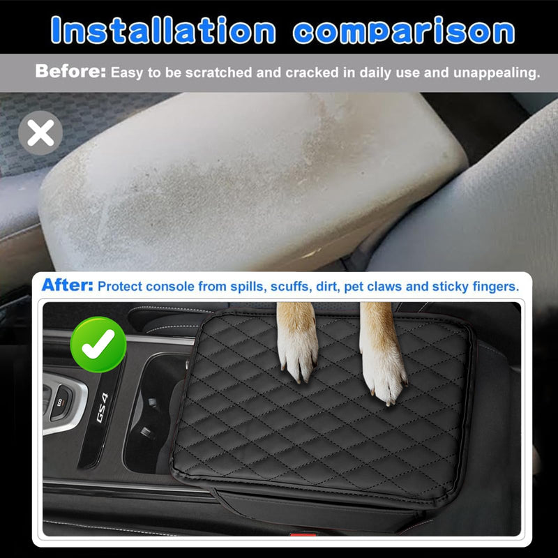 Car Center Console Cover Leather Armrest Cover Cushion with 2 Storage Bags Universal Car Armrest Seat Box Pad Car Interior Accessories Protector for Most Vehicle (Black line) black line