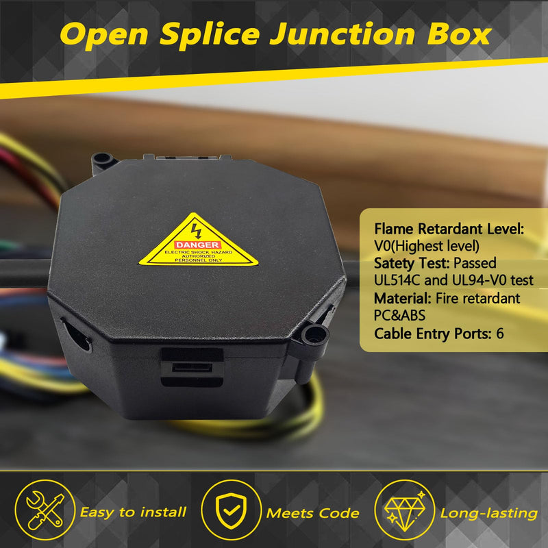 MIARALA Black Open Splice Junction Box (6 Pack) | Splice Box Wire Electrical Junction Box with Cover V0 Flame Retardant Rating(Highest Level) 6 pack