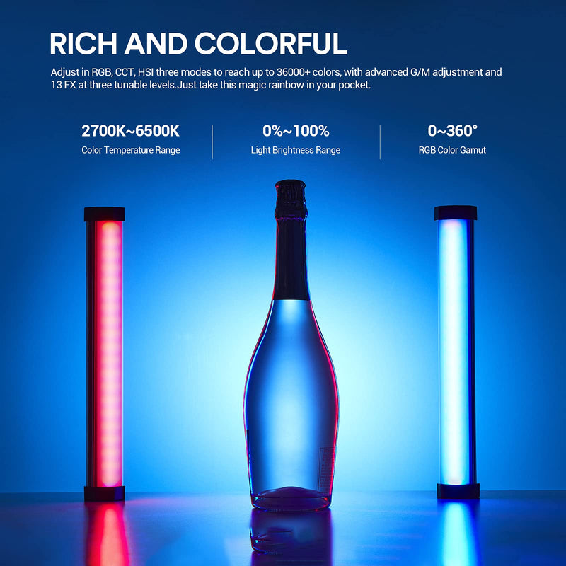Godox TL30 RGB Tube Light, CRI 97+ TLCI 99+ Handheld Full Color LED Video Light Wand, 2700K-6500K Dimmable LED Light Stick, 37 FX Light Effects, 2900mAh Battery, Bluetooth APP Control