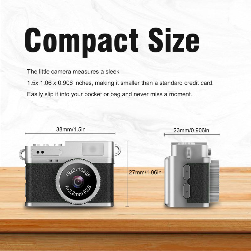 KOOMTOOM Keychain Camera,1080P HD Mini Retro Camera,Tiny Digital Photocamera with 32GB SD Card,0.96'' Pocket Video Recorder Gift for Kids Students,Suprise Box Included (Retro Black)