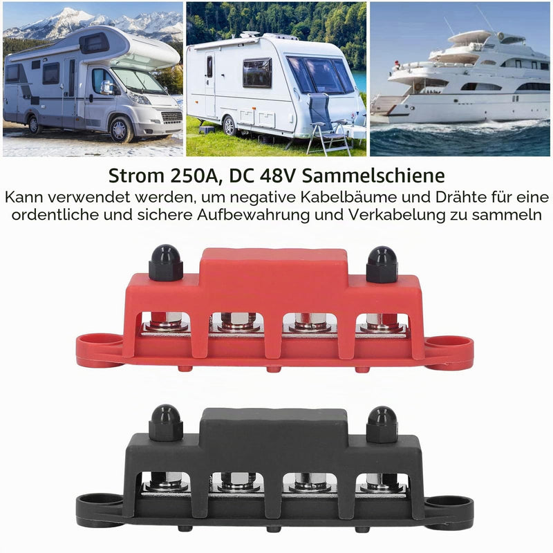 Pack of 2 Power Distribution Block 48V DC 250A M8 Screw Connection Busbar Block for Car Industry Marine Solar Systems Industrial Automation