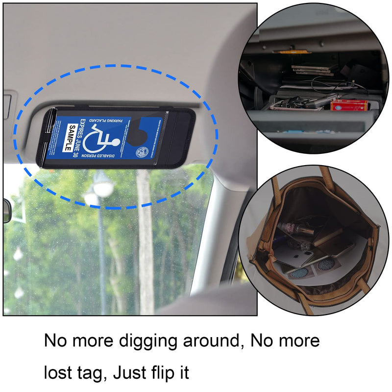 Handicap Placard Holder for Auto, Wisdompro Disabled Parking Permit Sign Protector for Car Sun Visor with Note Paper Slot, Pen Holder and Elastic Strap - Black