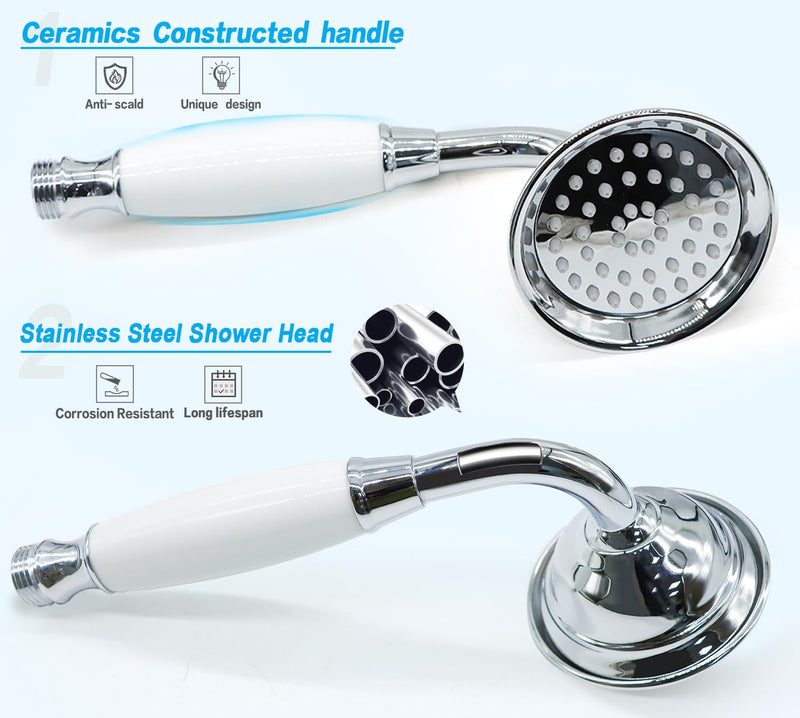 ENGA Vintage Hand-held Shower Rain Sprayer Telephone Shaped Ceramic Shower Head with 59 Inch Hose for Bathroom (Chrome Finish) Chrome Finish