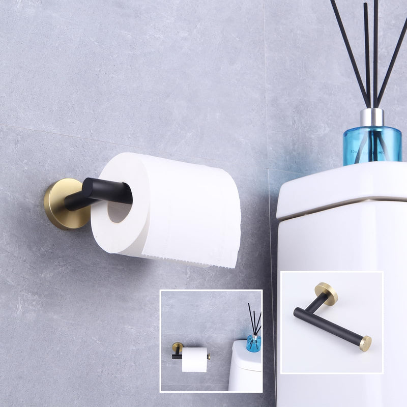 GERZWY Bathroom 3-Pieces Hardware Accessories Sets (Coat Hook 12-Inch Towel Bar Toilet Paper Holder) SUS 304 Stainless Steel (Black & Gold) AG111C(30.5) 7B5B-3BD Black & Gold