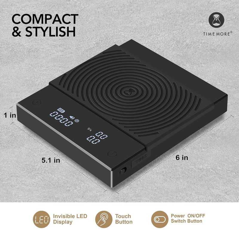 TIMEMORE Black Mirror Basic 2 Coffee Scale with Auto Timer and Flow Rate Function, 1600mAh Rechargeable, 2kg/0.1g High Precision, Portable Digital Kitchen Scale for Espresso, Pour Over, Travel