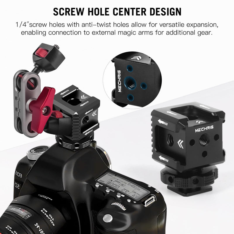 Triple Cold Shoe Mount with 1/4" Thread, Aluminum Camera Hot Shoe Extension Bracket with 3 Port Cold Shoe Mounts for LED Video Light Monitor Microphone Camera Cage (62011)