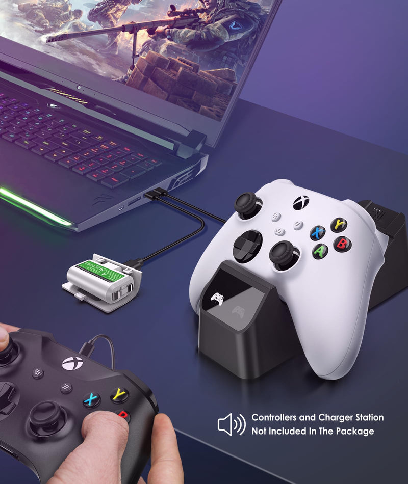 Rechargeable Controller Battery Pack with 4 Cover Play and Charge Kit with Micro USB Charging Cable for Xbox 1, S/X/Elite Wireless Remote (2 Pack-White) 2 Pack-White