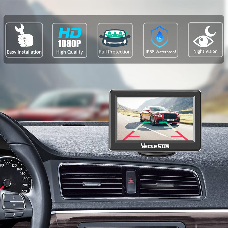 Reversing Camera System VM1 HD1080P Wired Car Backup Camera Kit 4.3” Car Monitor and HD1080P Camera with Waterproof Night Vision Backup Camera for Cars,Pickups,SUVs,Vans, Sedans, Trucks
