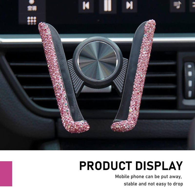 1 PC Bling Car Mobile Phone Holder, Personalized Rhinestone Design Elastic Adjustable Fully Automatic Opening Closing Air Conditioning Outlet Navigation Holder, for Most Car Models (Pink) 1 Pack Pink