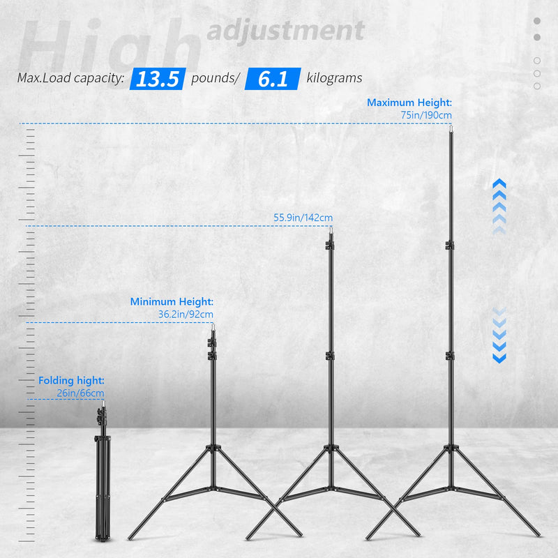 Neewer 75"/6 Feet/190CM Photography Light Stands for Relfectors, Softboxes, Lights, Umbrellas, Backgrounds Single