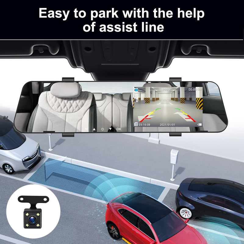 4.5" Mirror Dash Cam Backup Camera 1080P FHD Front and Rear View Mirror Camera for Cars Dual Lens Cam Loop Recording 170°Wide Angle G-Sensor Parking Assistance 4.5"