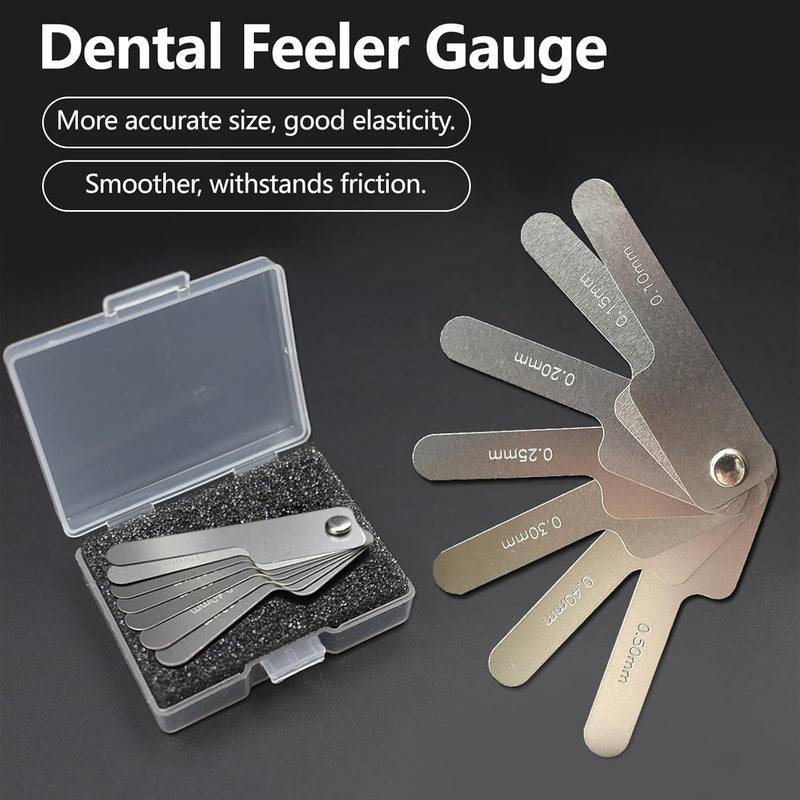 Valve feeler gauge, 7 blades 0.1-0.5mm interdental gauge, valve clearance gap width measuring tool, stainless steel curved feeler gauge precision gauge, for tooth contact measurement