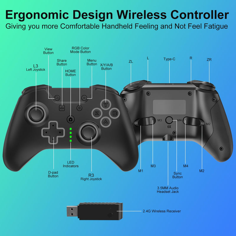 ADHJIE Xbox One Controller, 2.4GHz Wireless RGB LED Light Xbox Controller with 3.5mm Audio Headset Jack, Xbox One Controller with 900mAh Built-in Battery for Xbox One S/X Xbox One Series X/S, Black