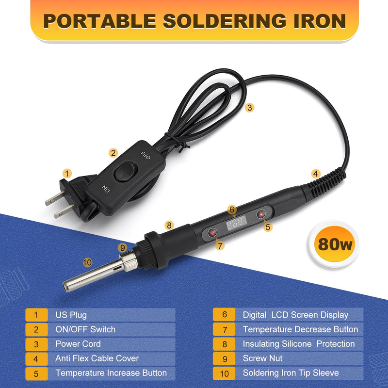 Professional Heat Set Insert Tool Kit: 80W Soldering Iron Heat Insert Tool with 520pcs Brass Inserts & Heat Set Insert Tips (M2-M8) for 3D Printing Tools + 520Pcs Heat Inserts
