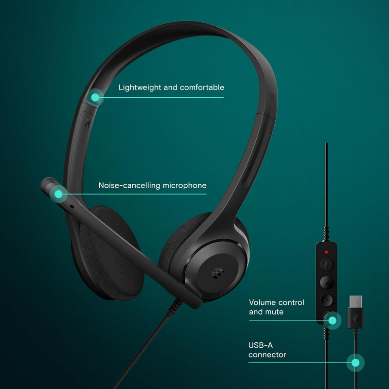 EPOS C1 USB-A Premium Headset for Professionals - Superior Sound, Noise-Canceling Microphone, Comfortable and Adjustable for All-Day Use, Certified Compatibility with Chromebooks