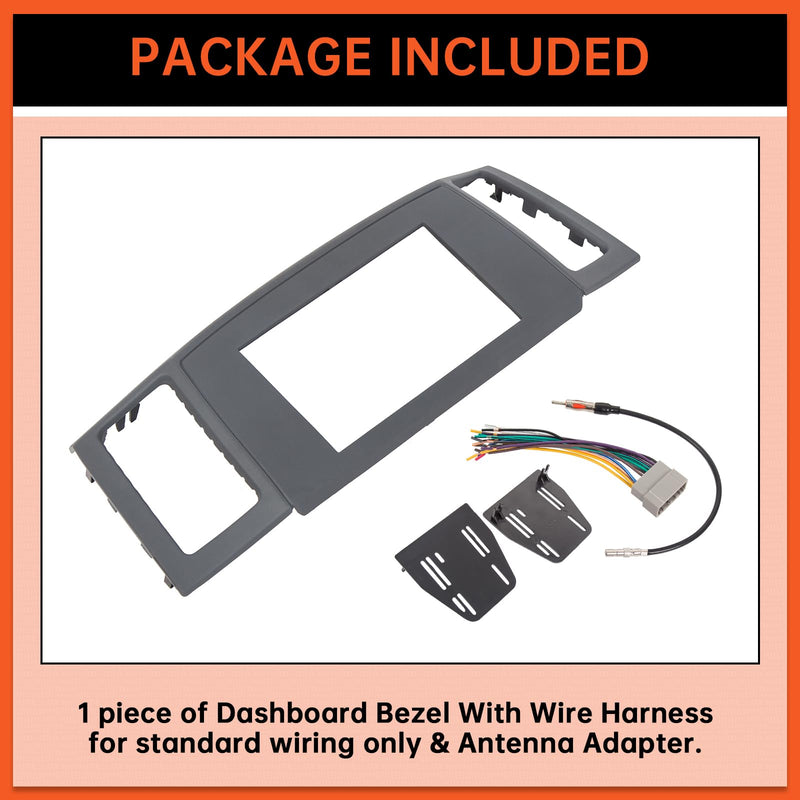 ECOTRIC Double Din Navigation Radio Bezel Dash Compatible with 2005-2007 Jeep Grand Cherokee with Wiring Harness Antenna Adapter