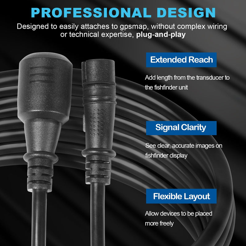 Bonbo 000-14414-001 Extension Cable 10' for Lowrance TripleShot/SplitShot Transducers and Hook2 Series Fishfinder, 10FT Transducer Extension Cable