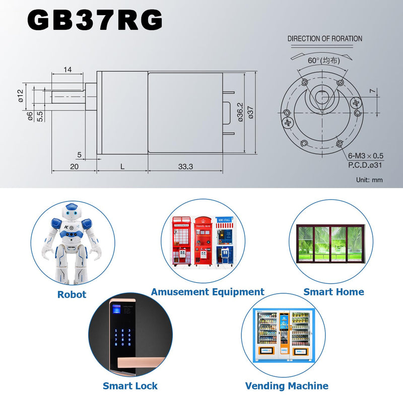 Greartisan DC 24V 5RPM Gear Motor High Torque Electric Micro Speed Reduction Geared Motor Eccentric Output Shaft 37mm Diameter Gearbox 5 RPM 24 volt