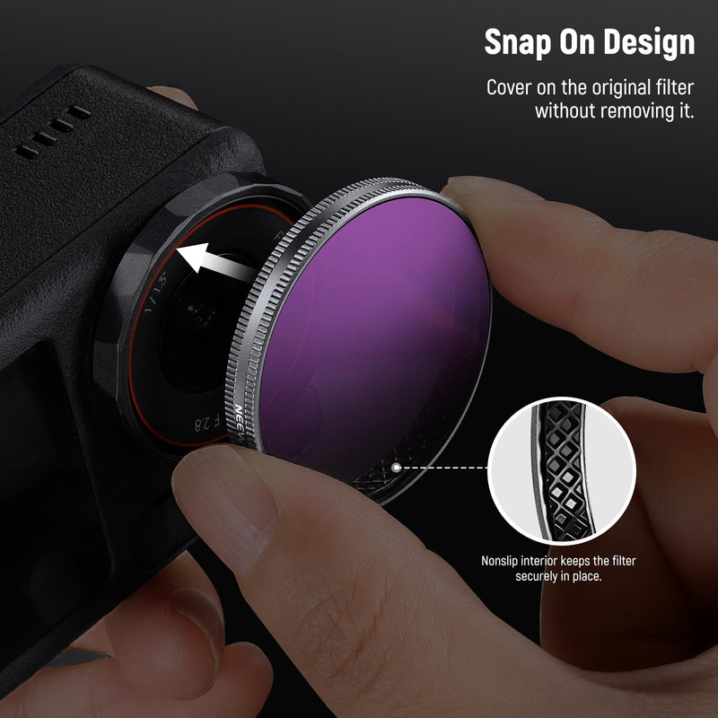 NEEWER Snap On ND Filter Set Compatible with DJI Osmo Action 3/4/5 Pro, 4 Pack ND8+ND16+ND32+CPL Neutral Density Polarizing Action Camera Accessories, Multicoated HD Optical Glass, FL-A76 CPL/ND8/ND16/ND32