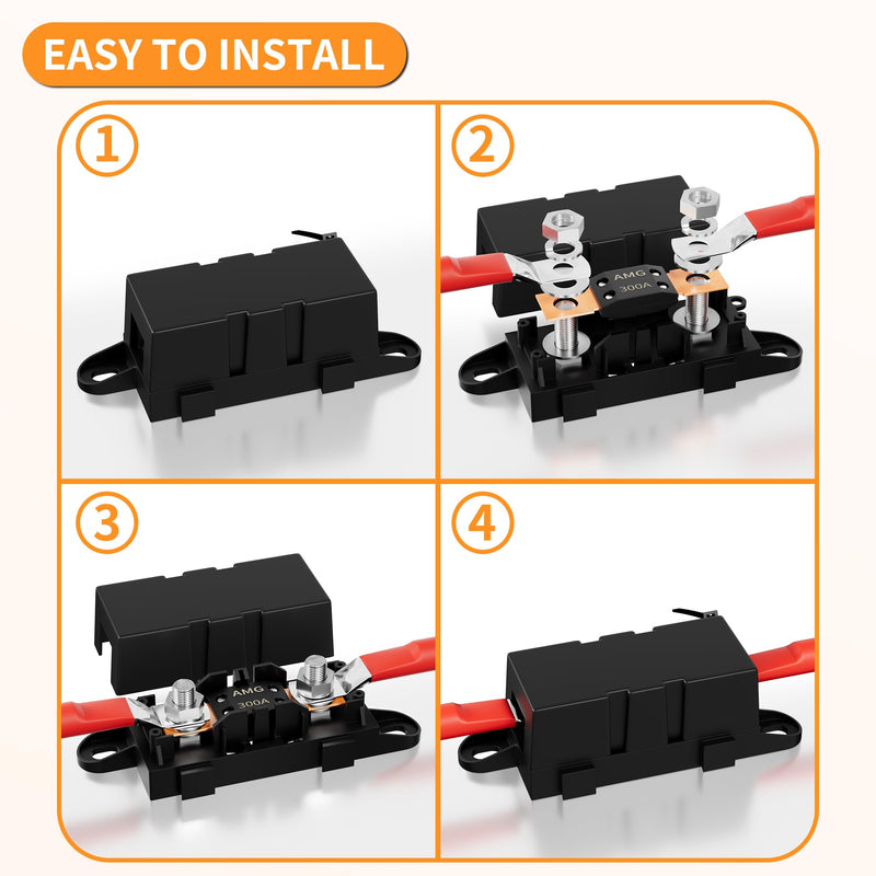 Joinfworld 300A MEGA Fuse, High Current Bolt Mount Automotive 300 Amp MEGA/AMG Fuse for Cars, Trucks, Construction Vehicles, Buses, Boats - 3Pcs