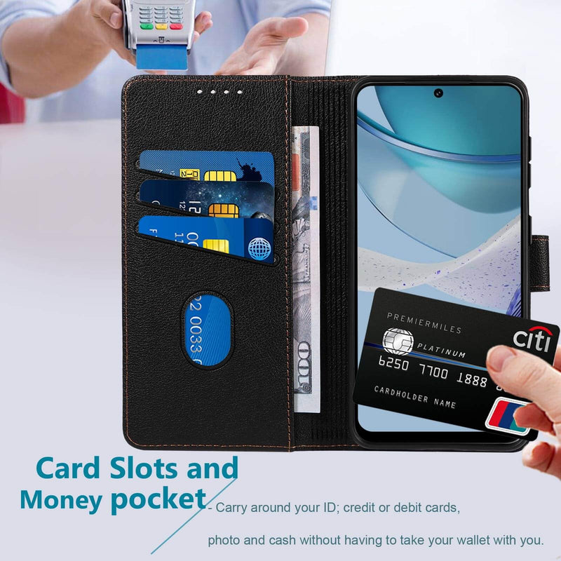 JanCalm for Moto G 5G 2023 Case Wallet,[RFID Blocking][Card Holder/Cash Slots][Kickstand][Magnetic Clasp] Leather Protective Shockproof Phone Folio Flip Cases Cover for Moto G 5G (2023) (Black) for Moto G 5G (2023) Black
