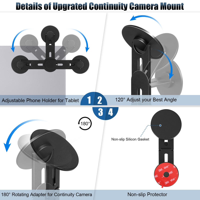 Magnetic Laptop Phone Mount Designed for Magsafe iPhone 16/15/14/13/12 MagSafe Samsung HTC, Adjustable Phone Monitor Side Mount, Slim Portable Foldable Computer Expansion Bracket Black