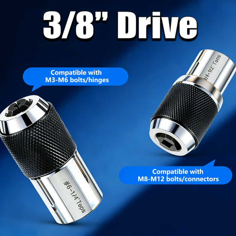 3 x 3/8 Drive Adjustable Tap Socket Spanner | Adapter, compact extension set, with steel ball joint, for cordless screwdriver drill