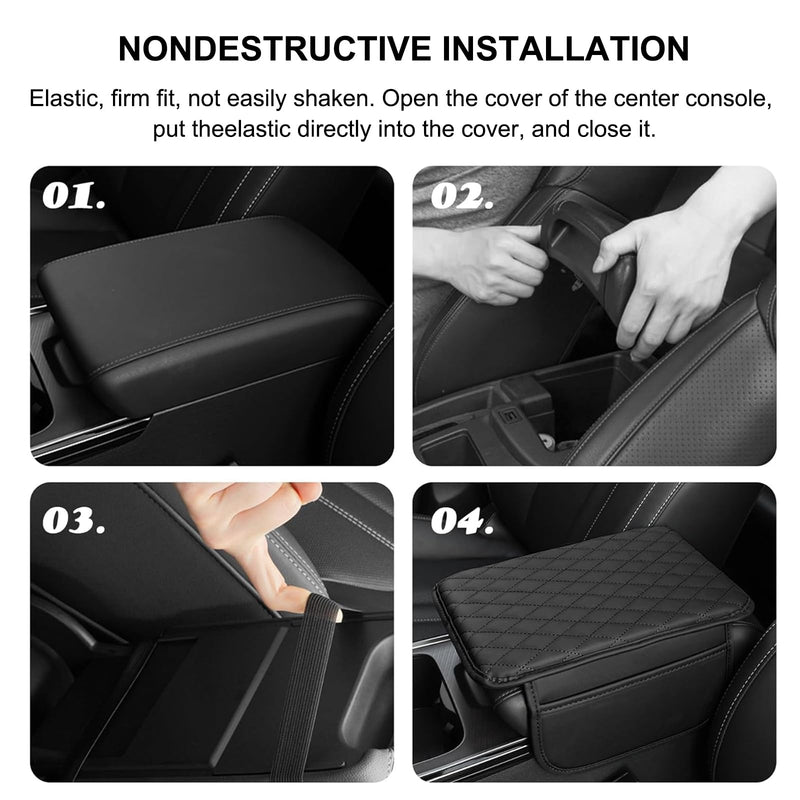 Car Center Console Cover Leather Armrest Cover Cushion with 2 Storage Bags Universal Car Armrest Seat Box Pad Car Interior Accessories Protector for Most Vehicle (Black line) black line