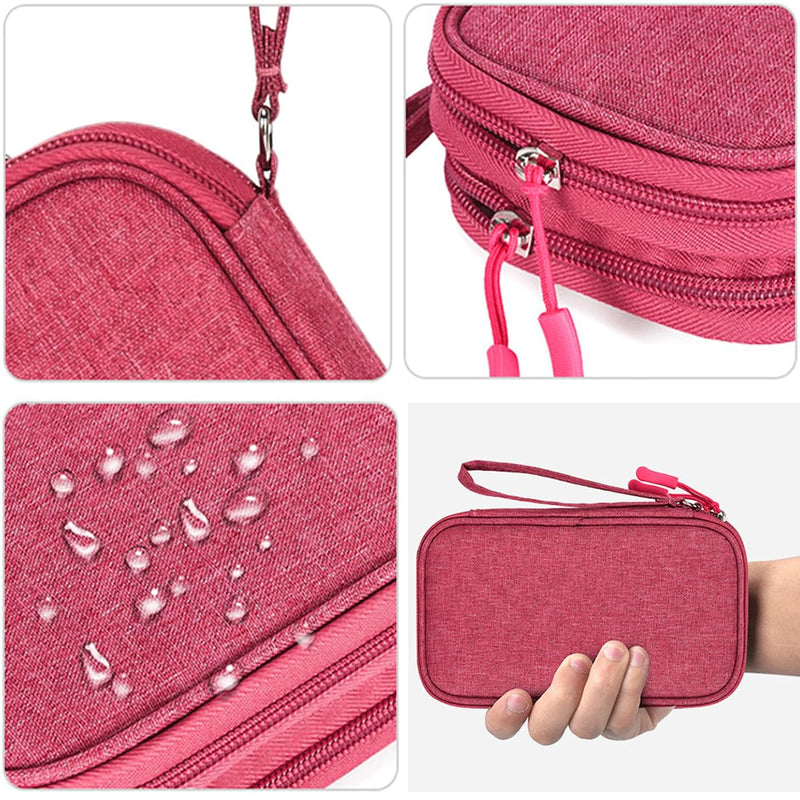 Organizer Travel Case, Electronic Organizer Pouch Bag, Universal Electronics Accessories Case, USB Storage Case for Cable, Cord, Charger, Phone, Power Bank, Earphone (Rose Red, Large) Rose Red