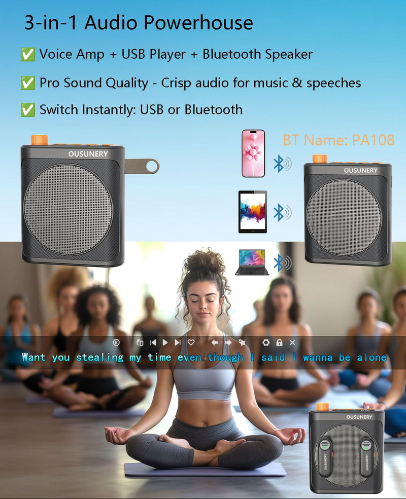 Voice Amplifier for Teachers with 2 Lav Mic, Portable Classroom Microphone for Teachers Wireless, Long Battery Voice Amplifier Wireless Microphone System for Teaching, Speaking, Presentations（BLACK) BLACK
