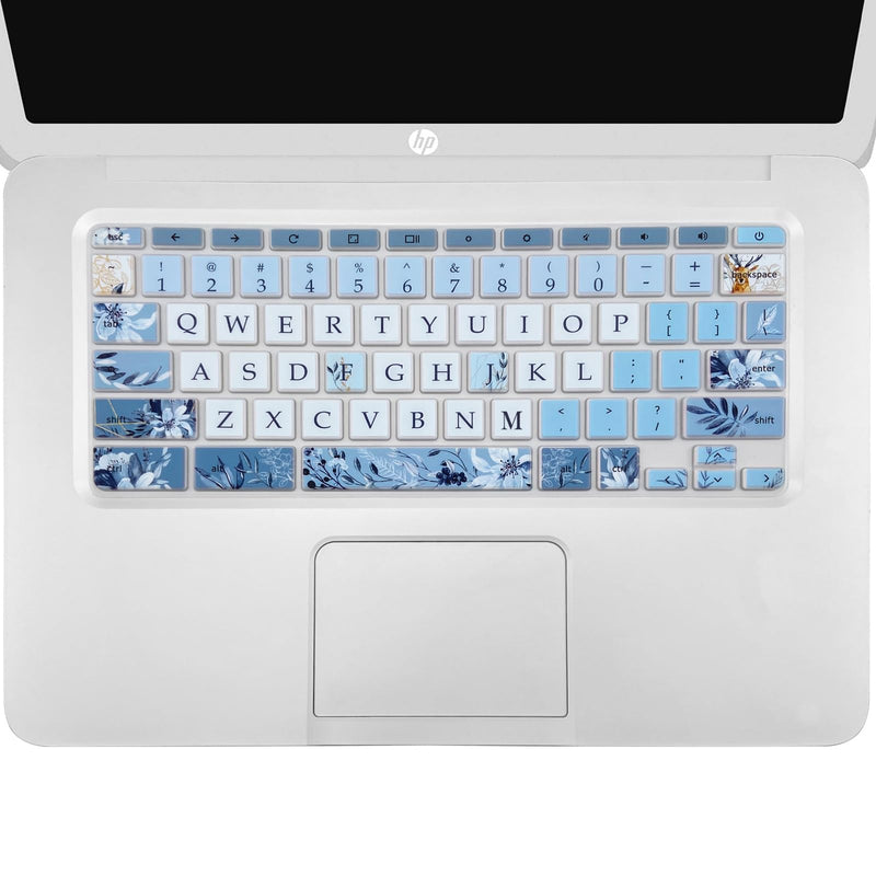 Silicone Keyboard Cover for HP Chromebook 11 x360, Chromebook 11 G2/G3/G4/G5/G6 EE/G7 EE, HP Chromebook 14-ca 14-ak 14-X Series, HP Chromebook 14 G2 G3 G4, Gray Blue Flower