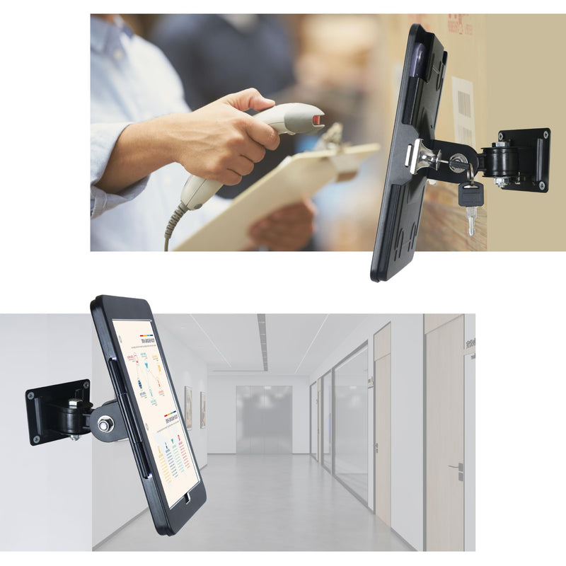 On Wall Mount Bracket Stand for iPad mini 7 A17 Pro 2024/ iPad mini 6 2021 8.3",with Anti Theft Security Lock & Key,Rotate Arbitrary Adjustment,Multi Angle,Metal,(Black)
