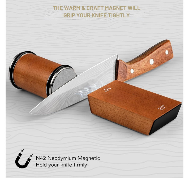 Warm & Craft Rolling Knife Sharpener - Knife Sharpener Tool For Kitchen Knives Magnetic Knife Sharpening Kit With 15 & 20 Degree Base
