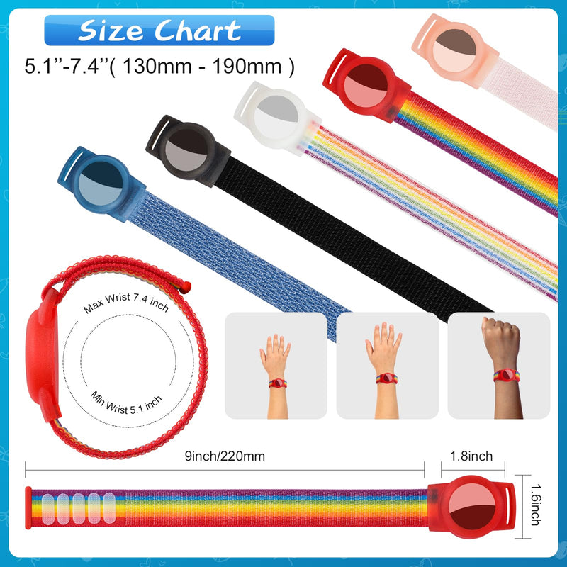 Waterproof Airtag Bracelet for Kids (2 Pack), Soft Nylon Hidden Air Tag Wristband Full Cover Lightweight GPS Tracker Holder Compatible with Apple Airtag Band for Toddler Child (Deep Rainbow/Blue) Deep Rainbow/Blue