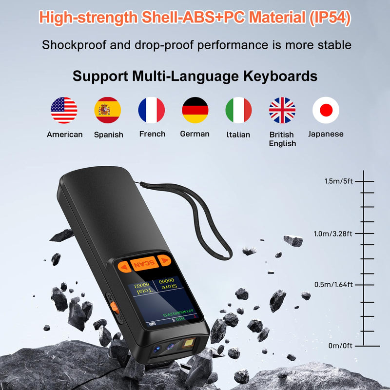 KUIIYER Mini Bluetooth Barcode Scanner, Wireless 2D QR 1D Bar Code Scanners with LCD Screen Display & Setting Keypad & AI Voice, Small Portable Handheld Barcode Reader for Smart Phone, Computers & POS