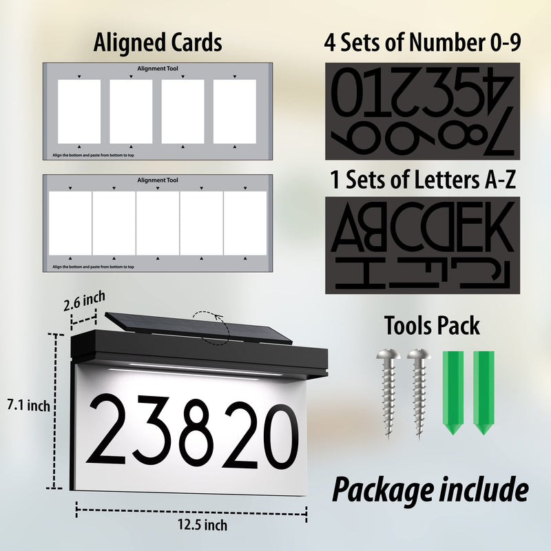 House Numbers Address Plaques 3 Lighting Colors & Adjustable Solar Panel Personalized House Number for Outside, LED Solar Powered Address Sign Outdoor Waterproof Warm White 3000K
