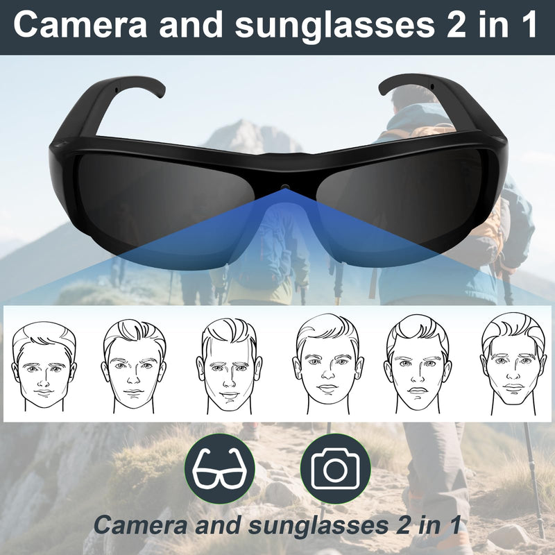 Sport Camera Sunglasses,Smart Glasses Camera for Men, HD 1080p Video Cameras UV Protective Polarized Lenses for Outdoor Activities Cycling, Traveling, Driving(Include 16G Memory Card)