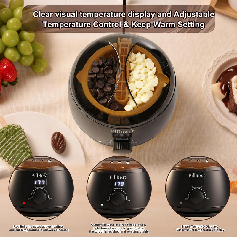 Chocolate Melting Pot, Electric Candy Melter with 2 Silicone Bowls, 17.6 OZ (500 ml) Fondue Pot Set & Chocolate Warmer Set for Dipping Cheese, Candy, Cake Pop, Home Fondue Parties Essential Supplies Black