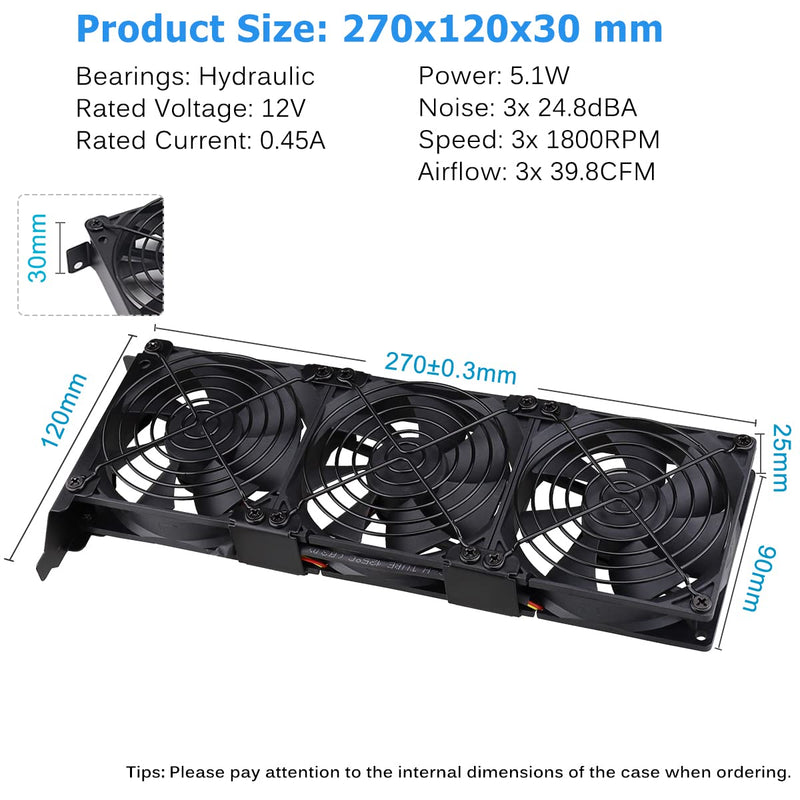 GDSTIME Graphic Card Fans, PCI Slot 3 x 90mm 92mm Fans, Graphics Card Cooler, Video Card VGA Cooler 3* 92x92x25mm fan