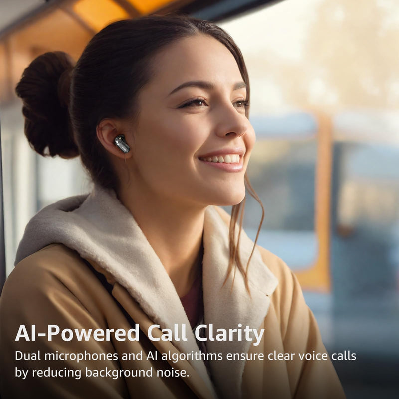 TOZO Hybrid Active Noise Cancelling Wireless Earbuds, 10mm Drivers Deep Bass Stereo Sound, 4 Mics Smart ENC AI Calls, 32 EQ Customization via App, Bluetooth 5.4 Headphones, Crystal Case Design Black