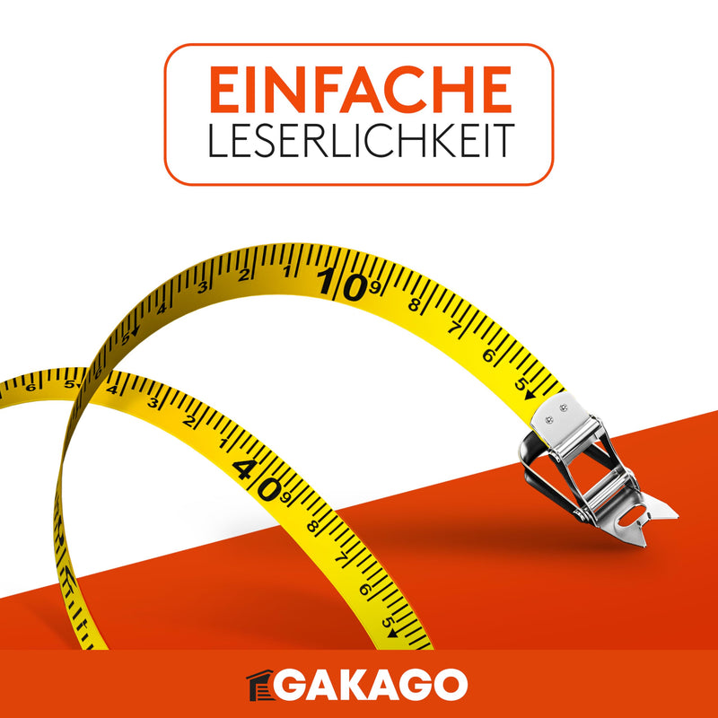 Gakago tape measure 100m - 3-fold translation tape measure with folding lever - ergonomic & non-slip tape measure handle - tape measure roll with measuring point marking tip and flexible measuring hook 100 meters