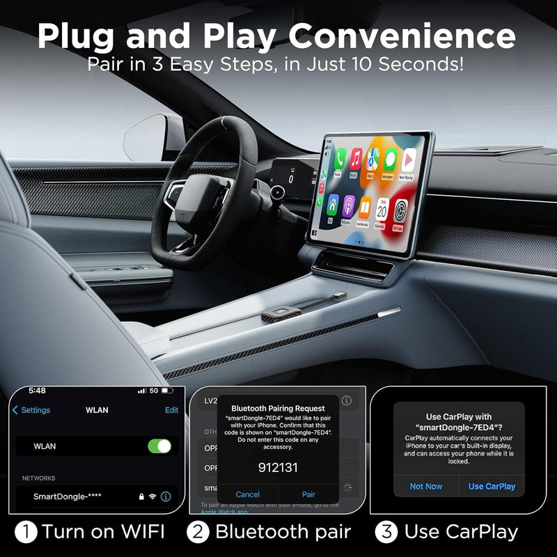 Wireless CarPlay Adapter for Apple iPhone，Wireless Carplay USB Dongle Converter Wired Carplay to Wireless, Support Online Update Plug and Play,Fit for Cars Built-in Wired CarPlay (Carbon) Carbon