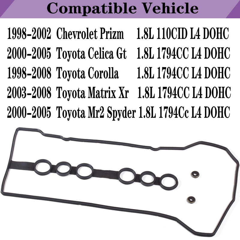 VS50542R for Toyota Corolla Valve Cover Gasket Seal 1.8L& Gromets,Toyota Matrix Celica Mr2 Head Gasket Seal Chevrolet Chevy Prizm 2000 2001 2002 2003 2004 2005 2006 2007 2008 VC2024 036-1568.