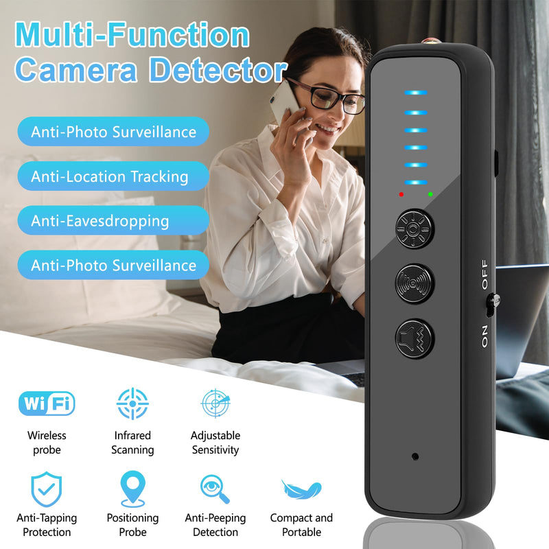BEE&FLOWER Hidden Camera Detector – Upgraded Portable RF Signal Scanner, Wireless Bug Finder for Travel, Hotel, Home & Office (Black)