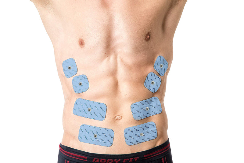 Mixed set of 12 TENS EMS electrode pads with push button - compatible with TENS devices & EMS trainers from Sanitas (like SEM 40.41) & Beurer (like EM 40.41) | Reusable | certified Axion medical device